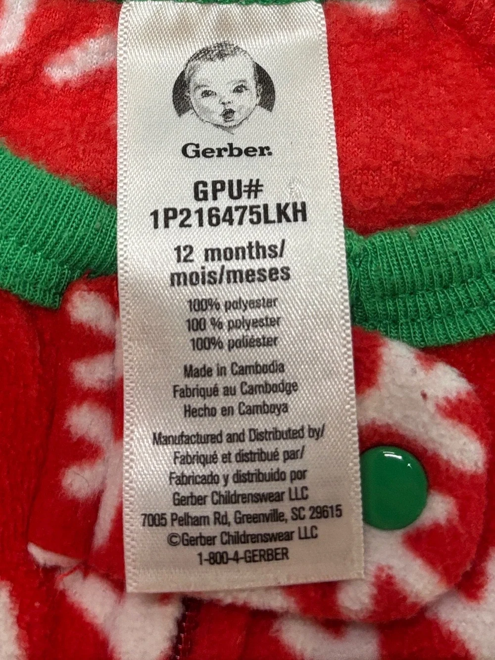 Gerber Baby Red Christmas Snowflake Footed Pajamas 12M
